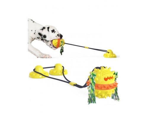 Интерактивная игрушка для собак Тяни-кусай на двух присосках 75 см шипованный мяч с веревкой