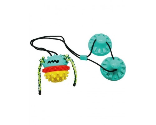 Интерактивная игрушка для собак Тяни-кусай на двух присосках 75 см шипованный мяч с веревкой