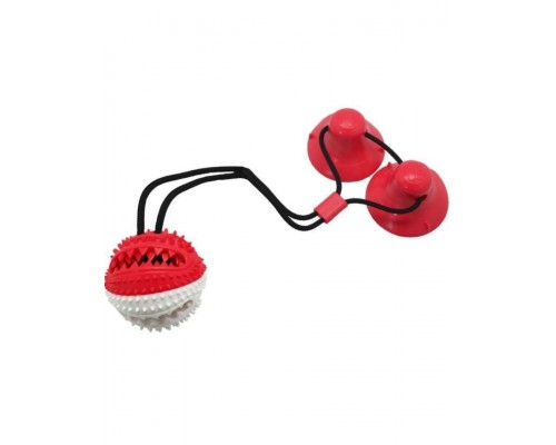 Интерактивная игрушка для собак Тяни-кусай на двух присосках 55 см шипованный мяч