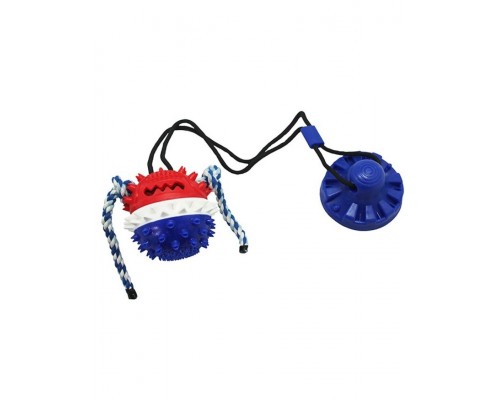 Интерактивная игрушка для собак Тяни-кусай на одной присоске 71 см шипованный мяч с веревкой
