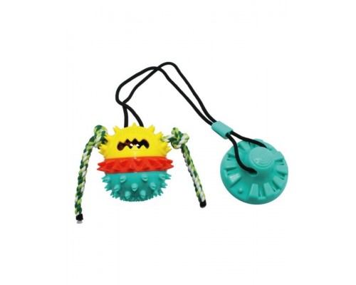 Интерактивная игрушка для собак Тяни-кусай на одной присоске 71 см шипованный мяч с веревкой