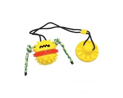 Интерактивная игрушка для собак Тяни-кусай на одной присоске 71 см шипованный мяч с веревкой