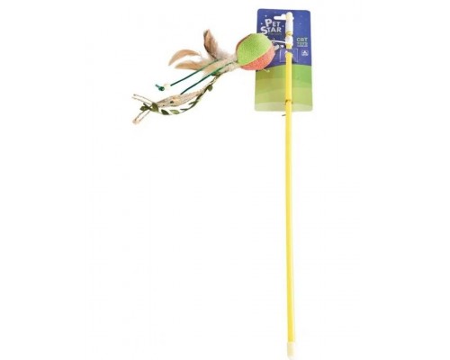 Удочка-дразнилка Мячик с мятой и перьями, текстиль (PetStar)