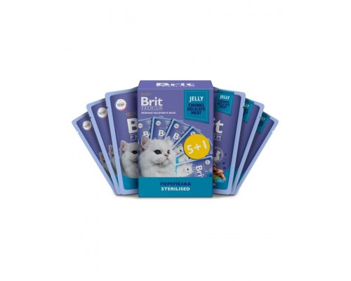 Промо-Набор 5+1 перепелка в желе паучи для взрослых стерилизованных кошек