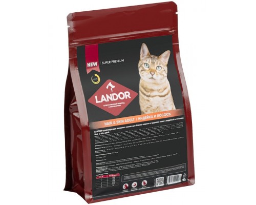 LANDOR для взрослых кошек для здоровья кожи и шерсти c индейкой и лососем