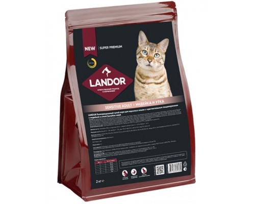LANDOR для взрослых кошек с чувствительным пищеварением c индейкой и уткой