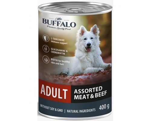 Mr.Buffalo Adult Dog «МЯСНОЕ АССОРТИ С ГОВЯДИНОЙ» консервы для собак