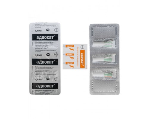 Капли на холку Адвокат® от чесоточных клещей, блох и глистов для собак от 1 до 4кг